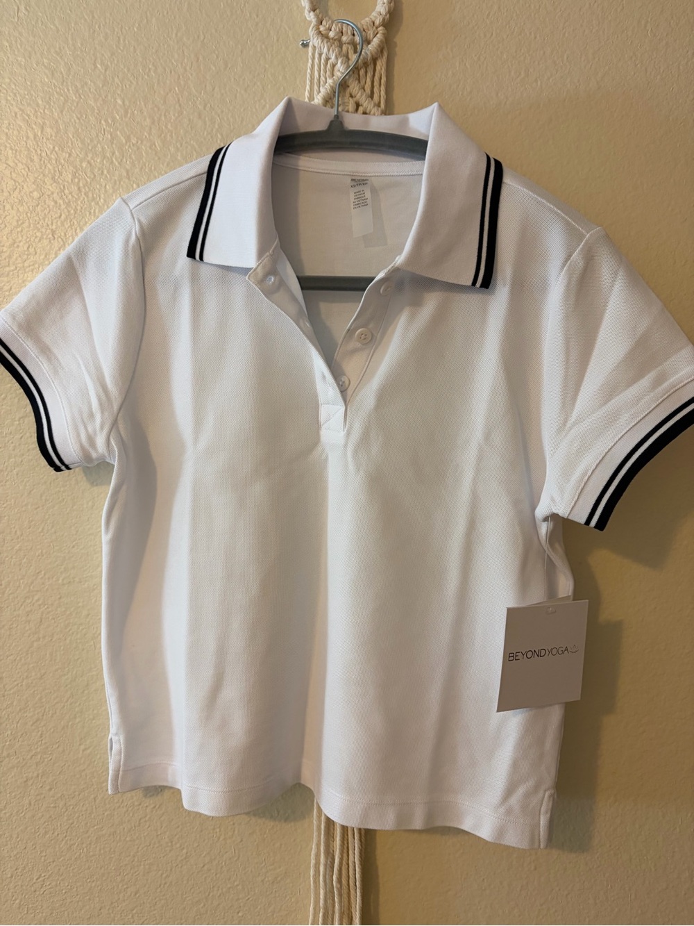 Beyond Yoga White Polo with Black Stripe Trim